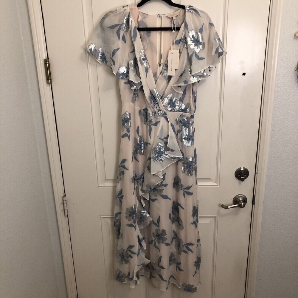 NWT Rebecca Taylor New Womens $650 Met Fleur Floral Summer Silk Ruffle Dress 4